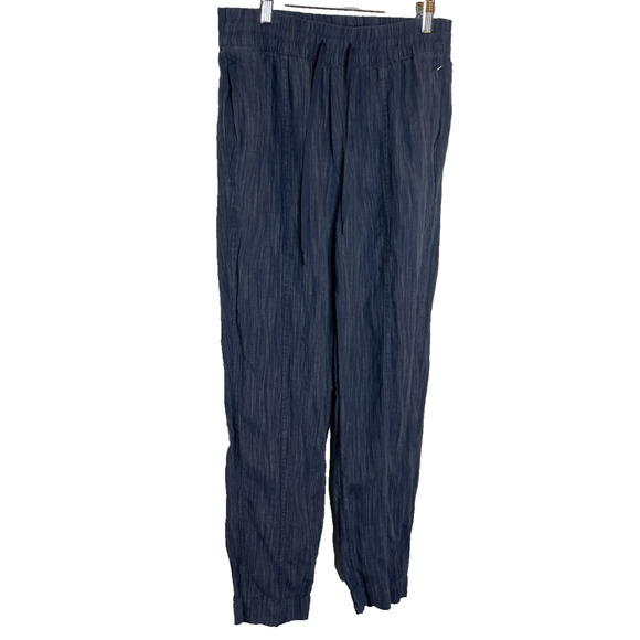 Women's Small Athleta Retreat Linen Ankle Pant Navy Blue Jogger 100% Linen - Picture 2 of 5